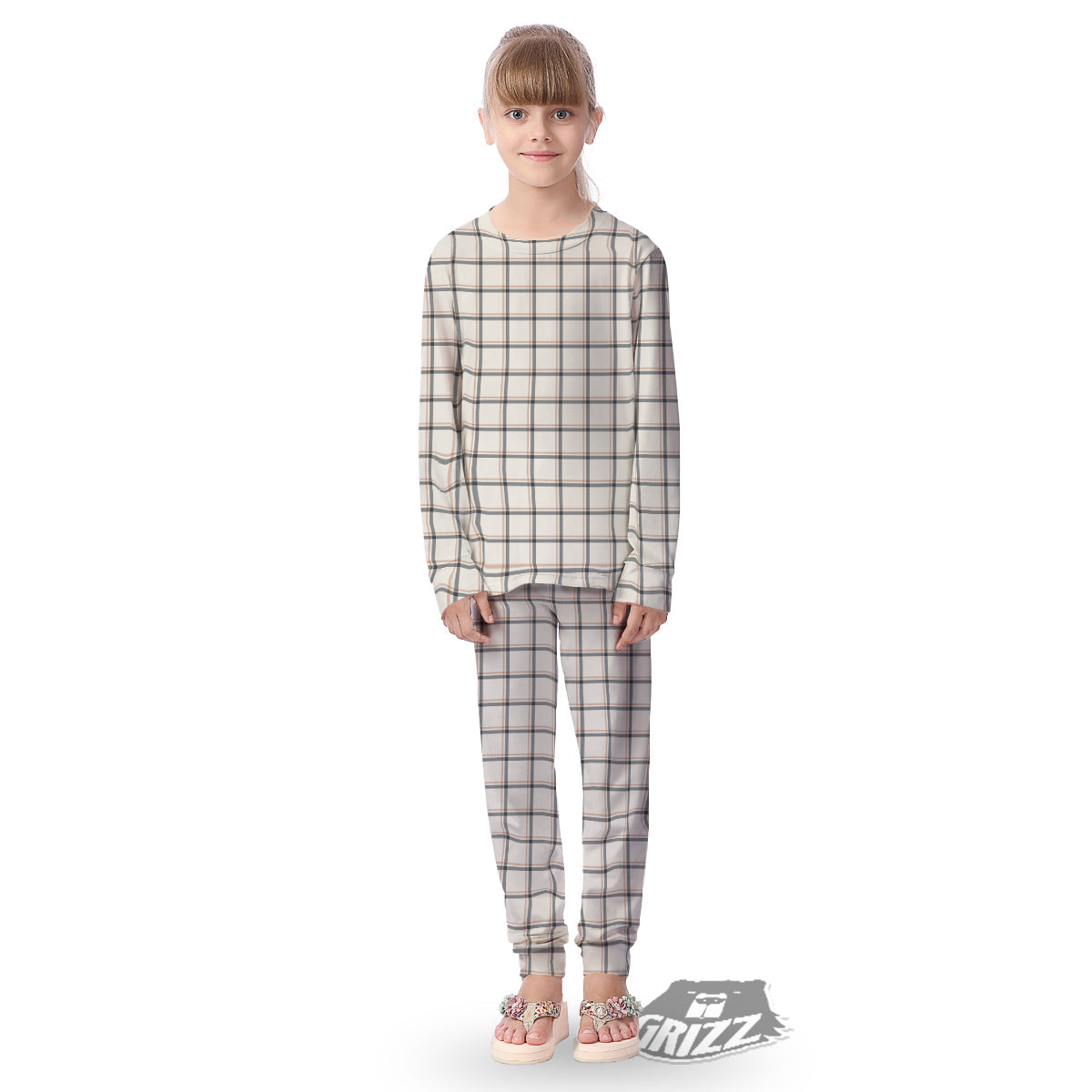 Tattersall Beige Print Pattern Kid's Pajamas-grizzshop