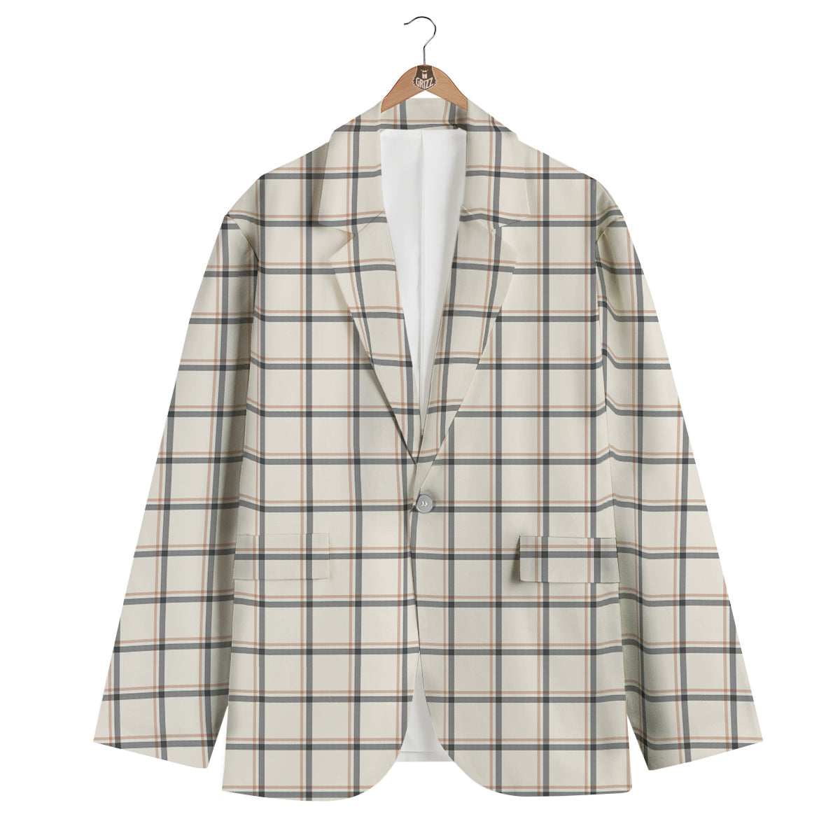 Tattersall Beige Print Pattern Men's Blazer-grizzshop