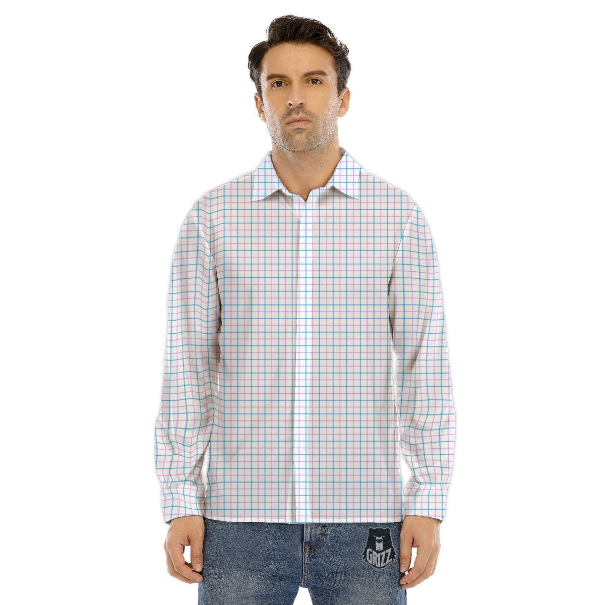 Tattersall Beige Print Pattern Men's Dress Shirts-grizzshop