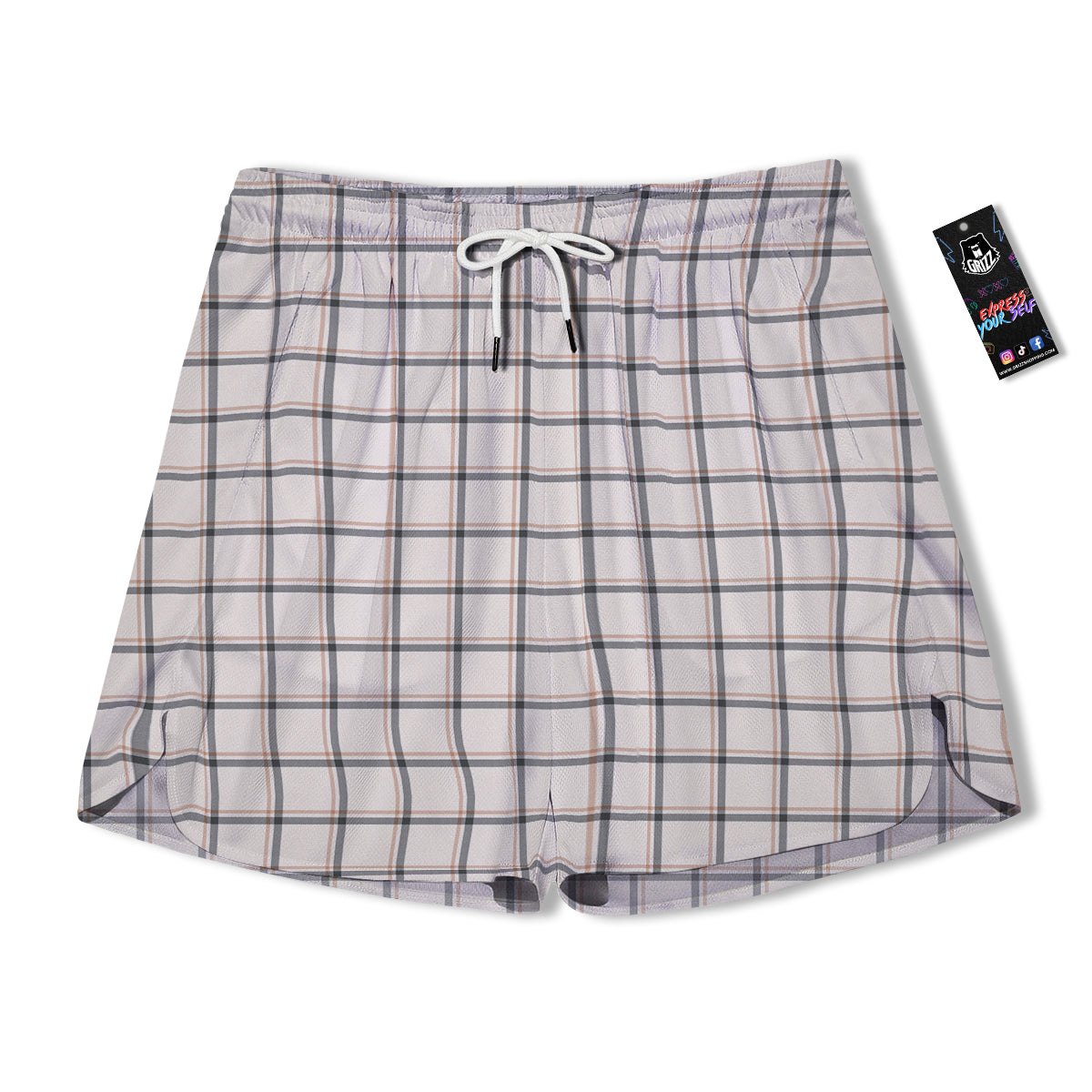 Tattersall Beige Print Pattern Men's Running Shorts-grizzshop