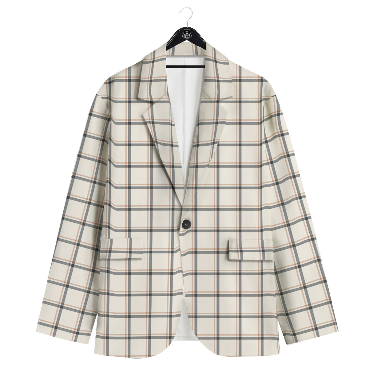 Tattersall Beige Print Pattern Men's Sport Coat-grizzshop