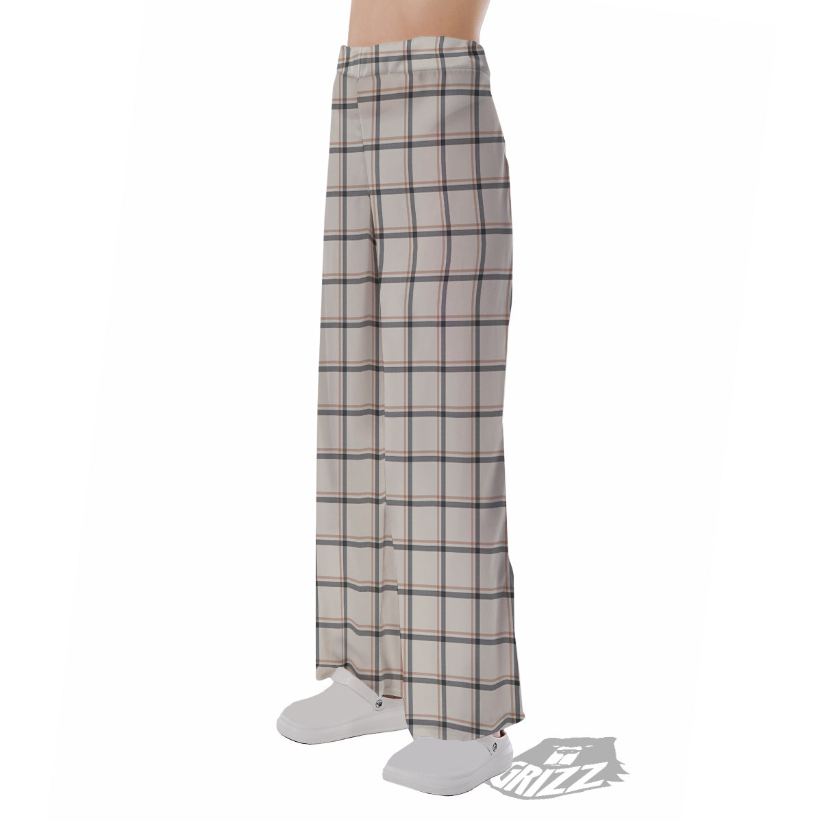 Tattersall Beige Print Pattern Pajama Pants-grizzshop