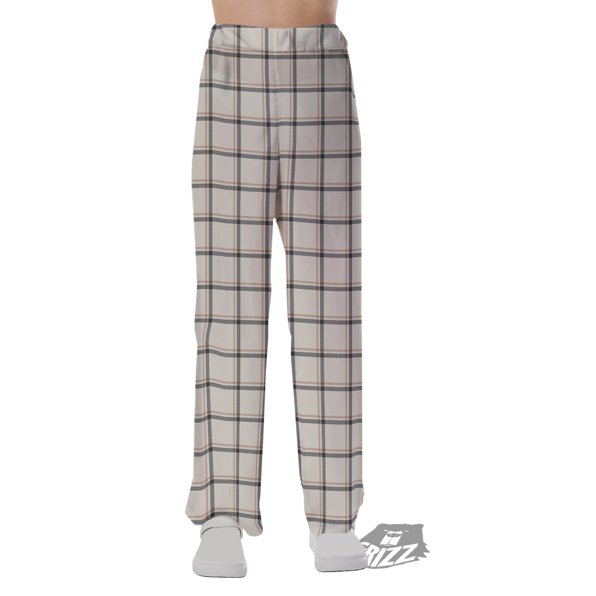 Tattersall Beige Print Pattern Pajama Pants-grizzshop