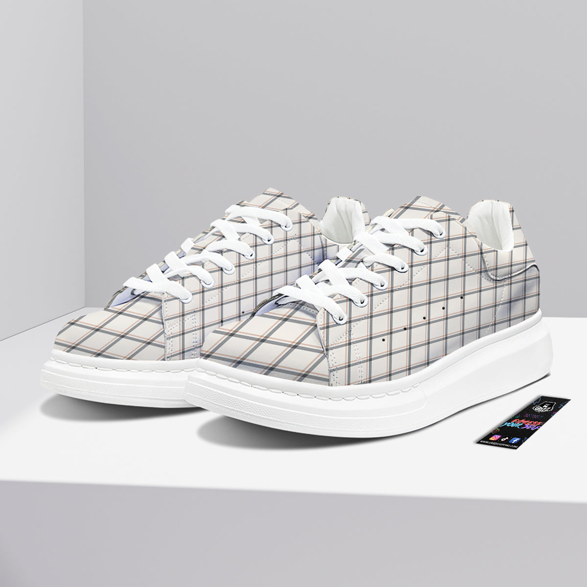 Tattersall Beige Print Pattern Platform Shoes-grizzshop