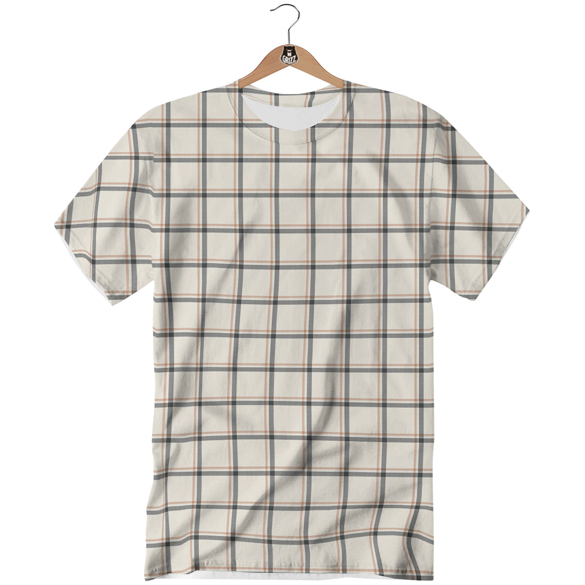 Tattersall Beige Print Pattern T-Shirt-grizzshop
