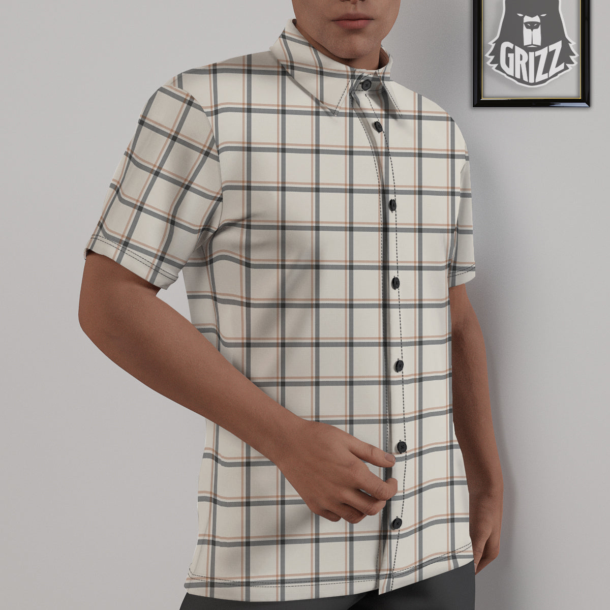 Tattersall Beige Print Pattern Untucked Shirts-grizzshop
