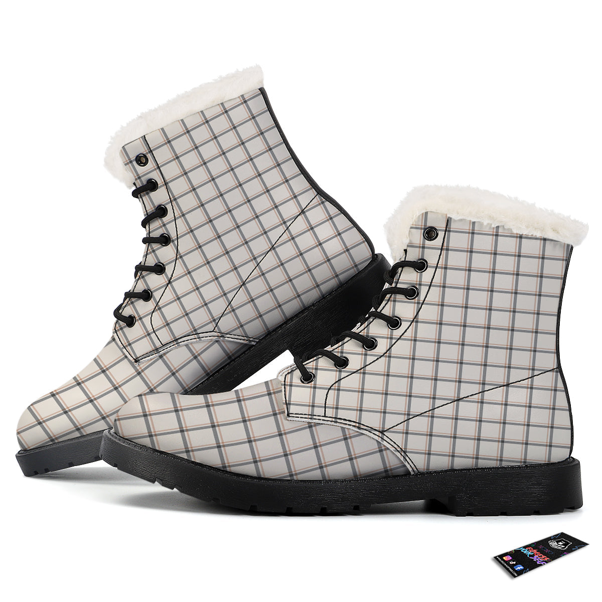 Tattersall Beige Print Pattern Winter Boots-grizzshop