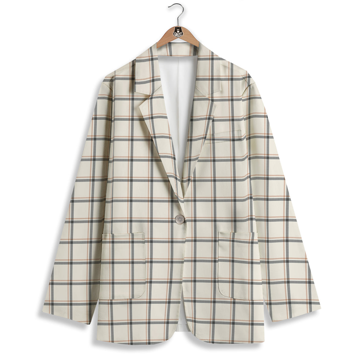 Tattersall Beige Print Pattern Women's Blazer-grizzshop