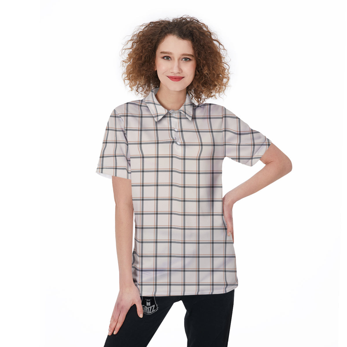 Tattersall Beige Print Pattern Women's Golf Shirts-grizzshop