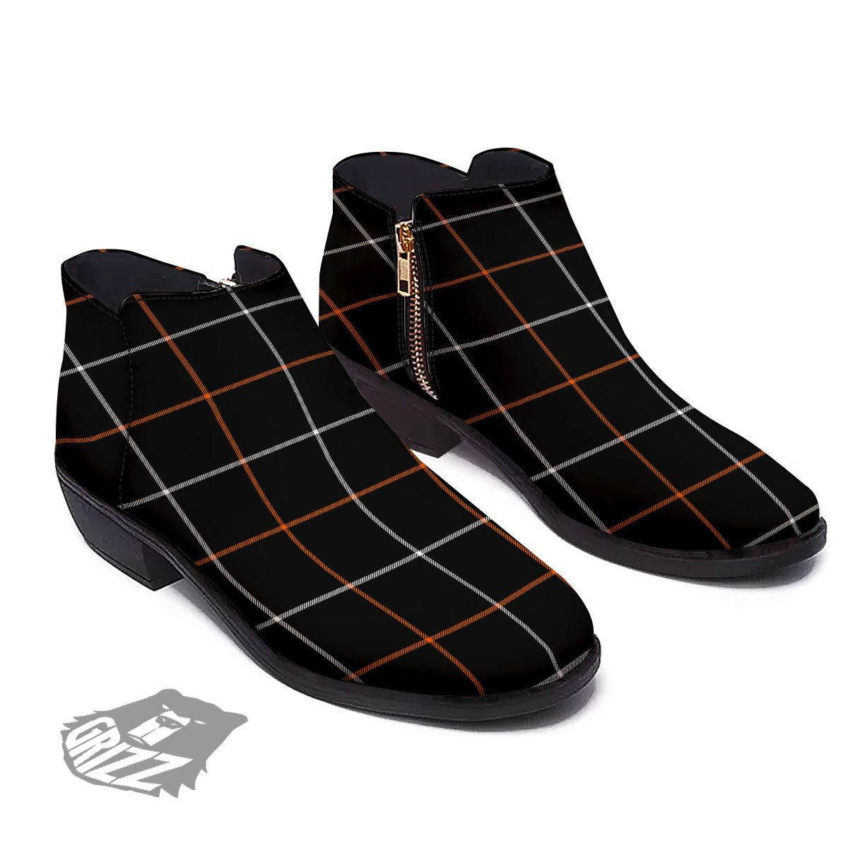 Tattersall Black Halloween Print Pattern Ankle Boots-grizzshop