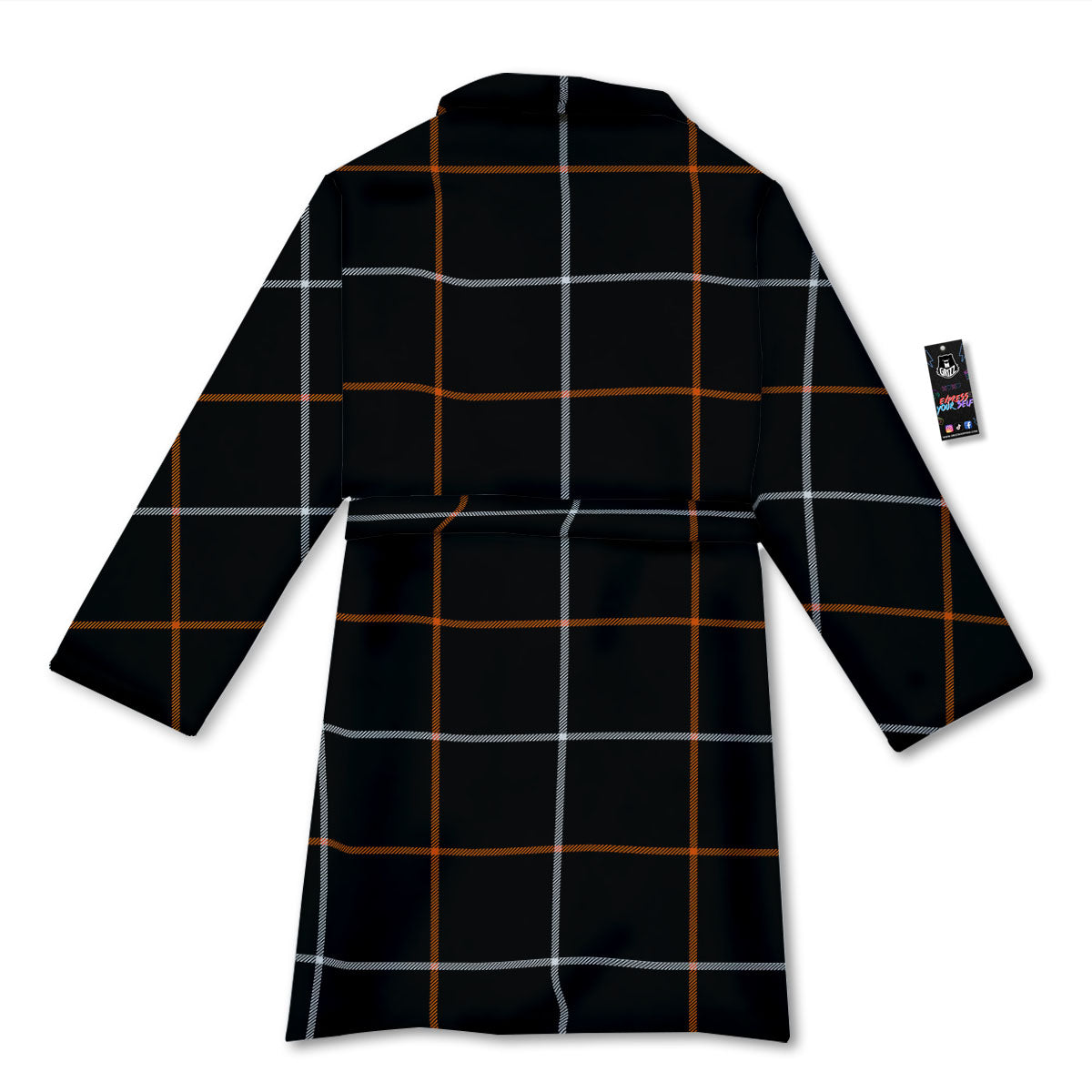 Tattersall Black Halloween Print Pattern Bathrobe-grizzshop