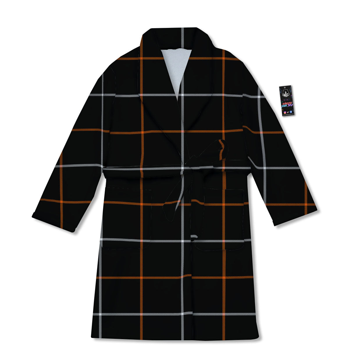 Tattersall Black Halloween Print Pattern Bathrobe-grizzshop