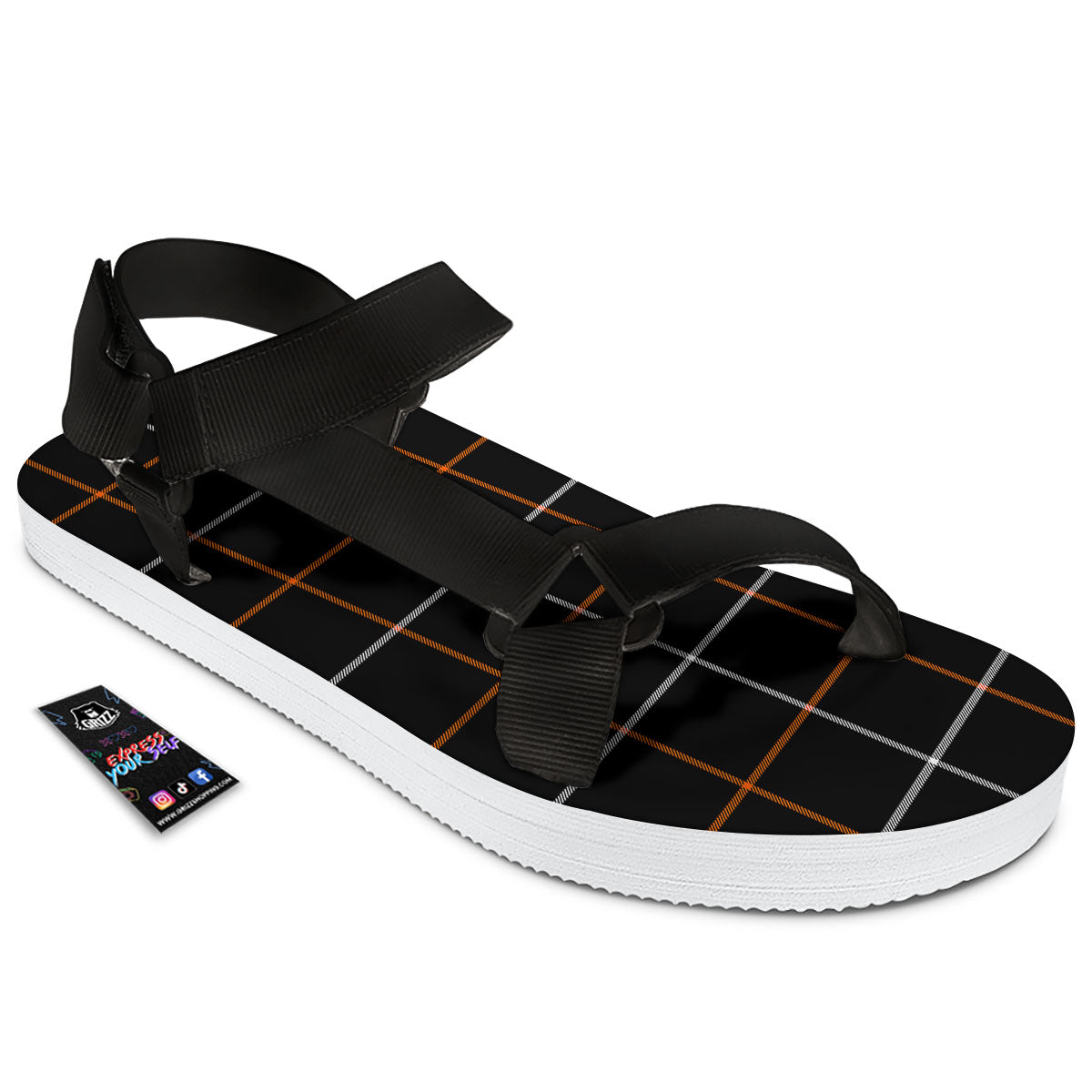 Tattersall Black Halloween Print Pattern Black Open Toe Sandals-grizzshop