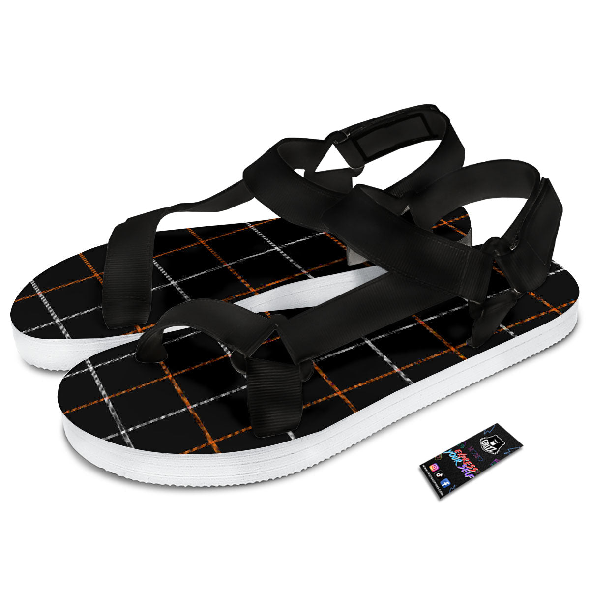 Tattersall Black Halloween Print Pattern Black Open Toe Sandals-grizzshop