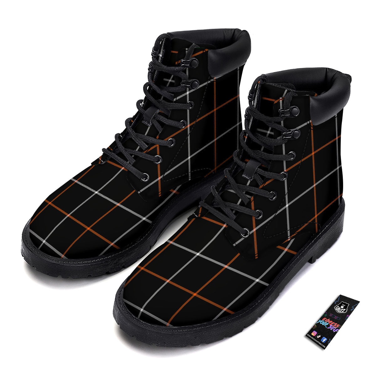 Tattersall Black Halloween Print Pattern Boots-grizzshop