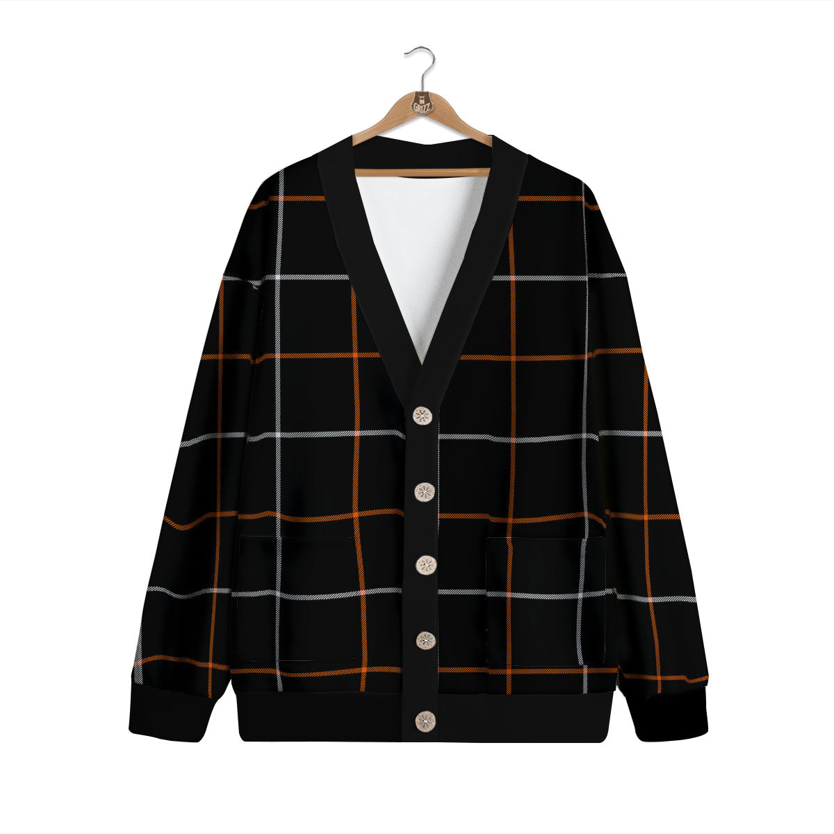 Tattersall Black Halloween Print Pattern Cardigan-grizzshop