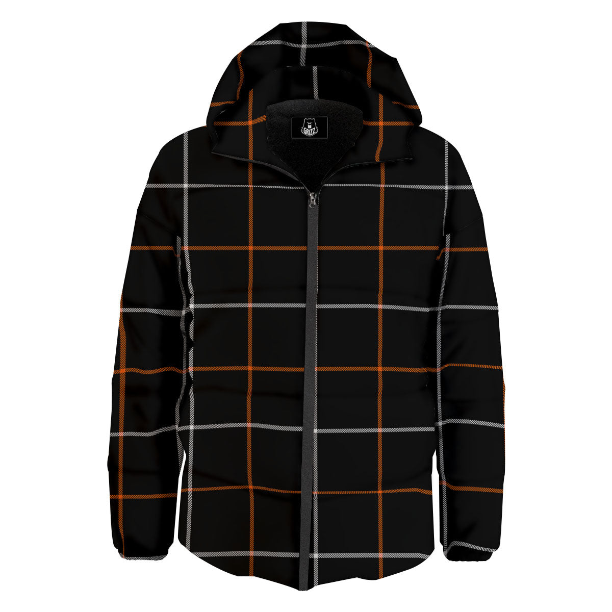 Tattersall Black Halloween Print Pattern Down Jacket-grizzshop