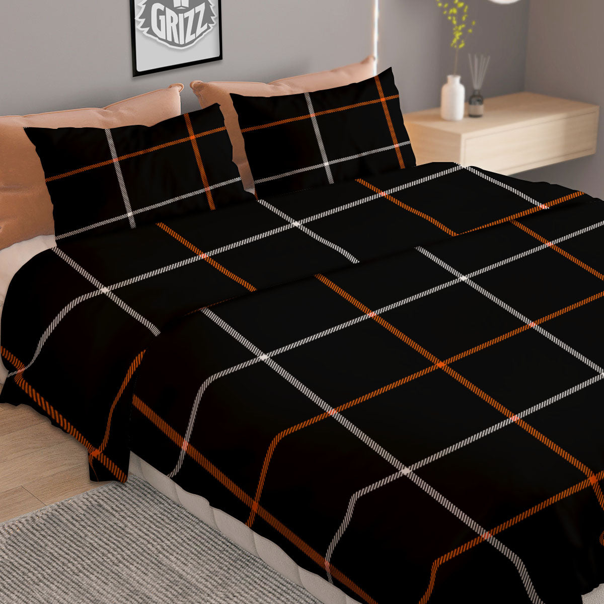 Tattersall Black Halloween Print Pattern Duvet Cover Bedding Set