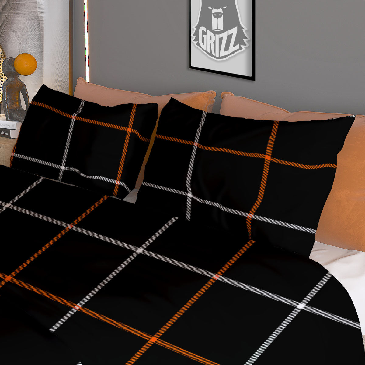Tattersall Black Halloween Print Pattern Duvet Cover Bedding Set