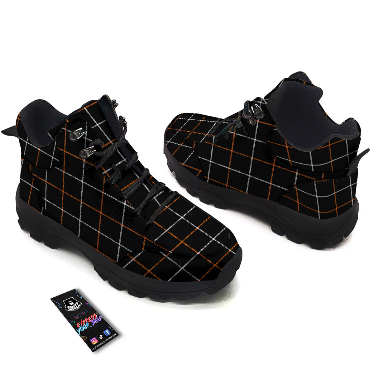 Tattersall Black Halloween Print Pattern Hiking Shoes-grizzshop
