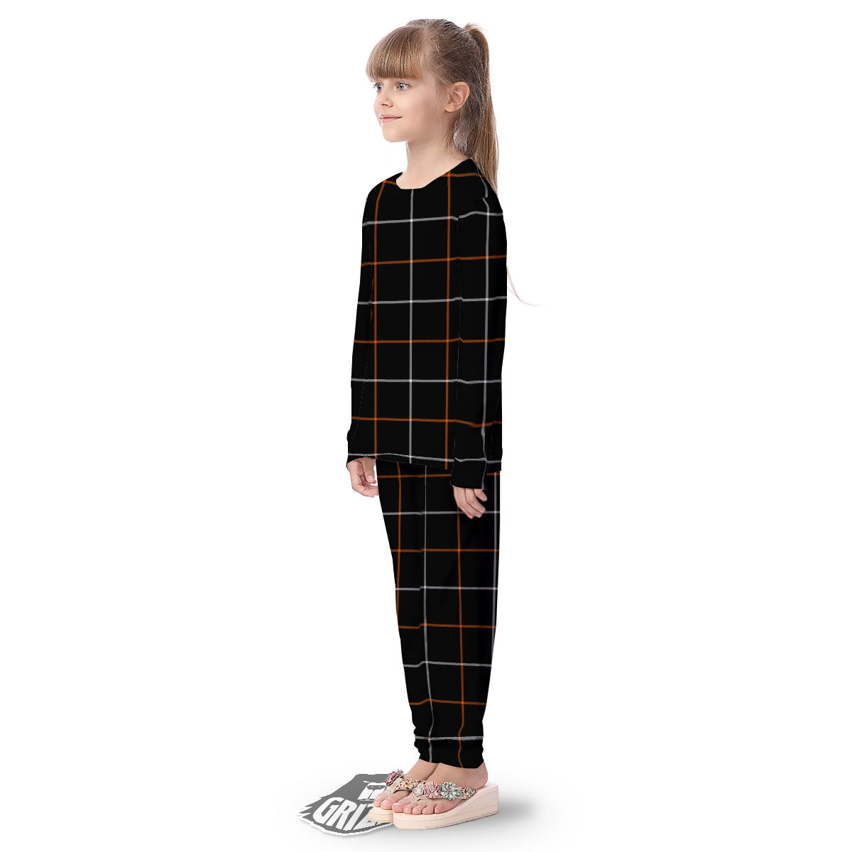 Tattersall Black Halloween Print Pattern Kid's Pajamas-grizzshop