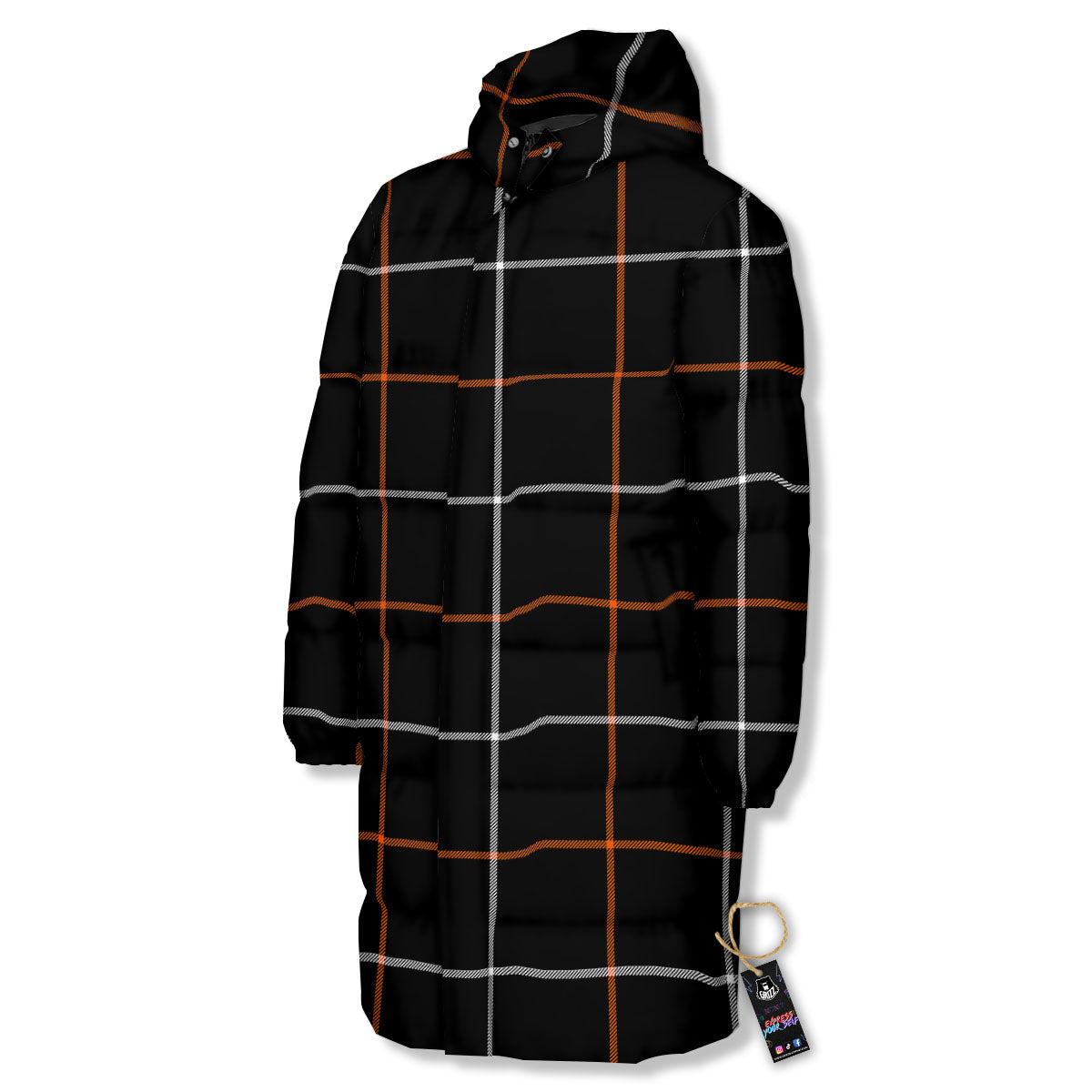 Tattersall Black Halloween Print Pattern Long Down Jacket-grizzshop