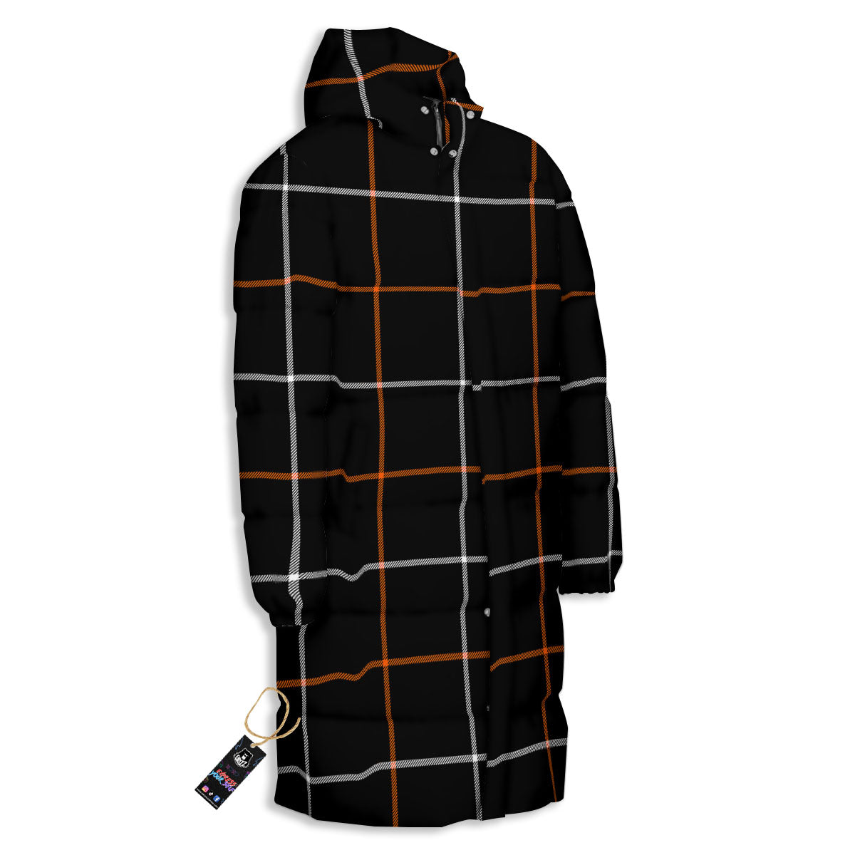 Tattersall Black Halloween Print Pattern Long Down Jacket-grizzshop