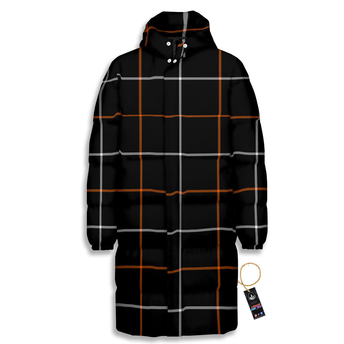 Tattersall Black Halloween Print Pattern Long Down Jacket-grizzshop