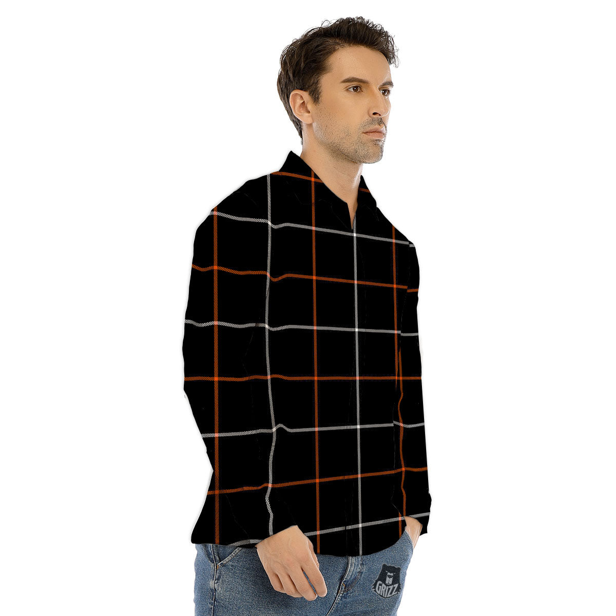 Tattersall Black Halloween Print Pattern Men's Dress Shirts-grizzshop