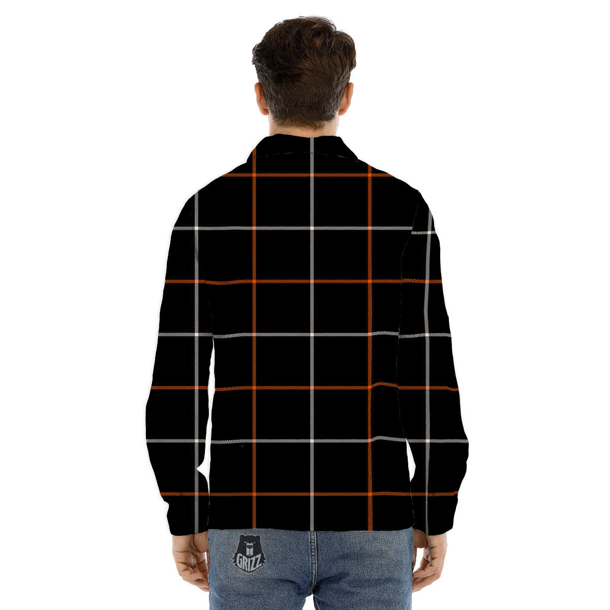 Tattersall Black Halloween Print Pattern Men's Dress Shirts-grizzshop
