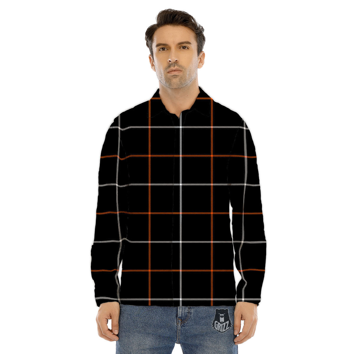 Tattersall Black Halloween Print Pattern Men's Dress Shirts-grizzshop