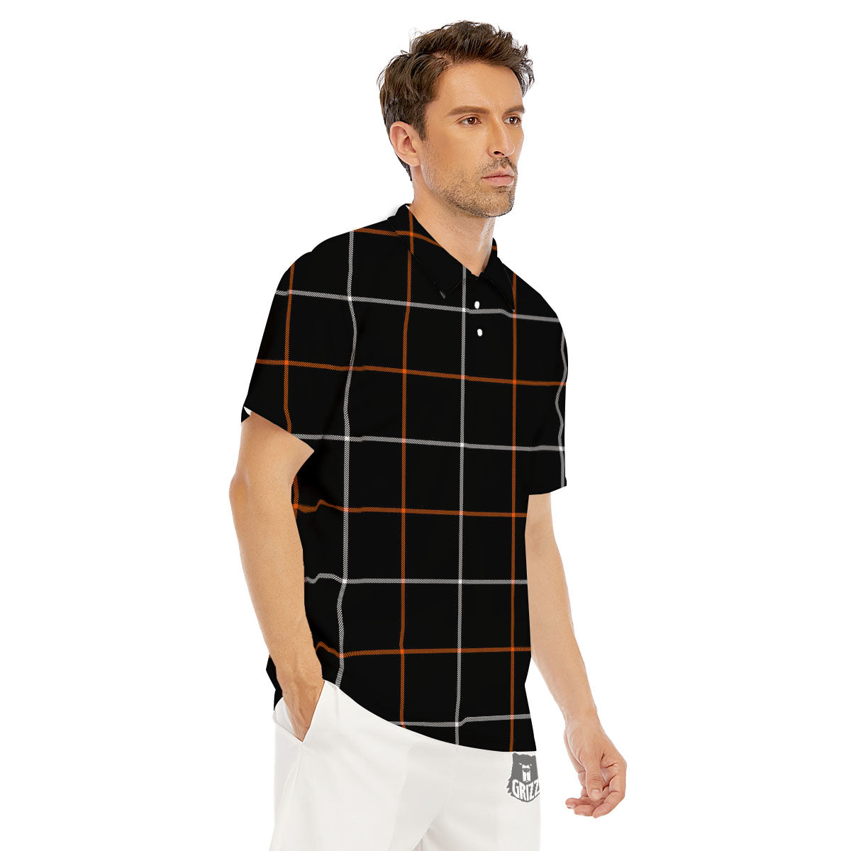 Tattersall Black Halloween Print Pattern Men's Golf Shirts-grizzshop
