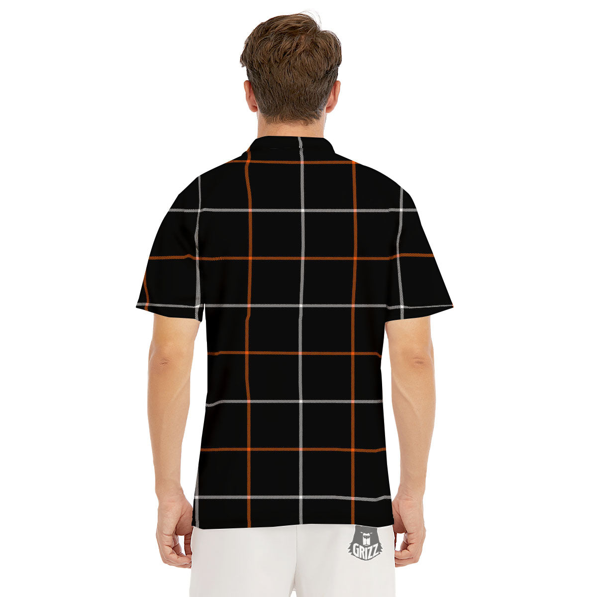 Tattersall Black Halloween Print Pattern Men's Golf Shirts-grizzshop