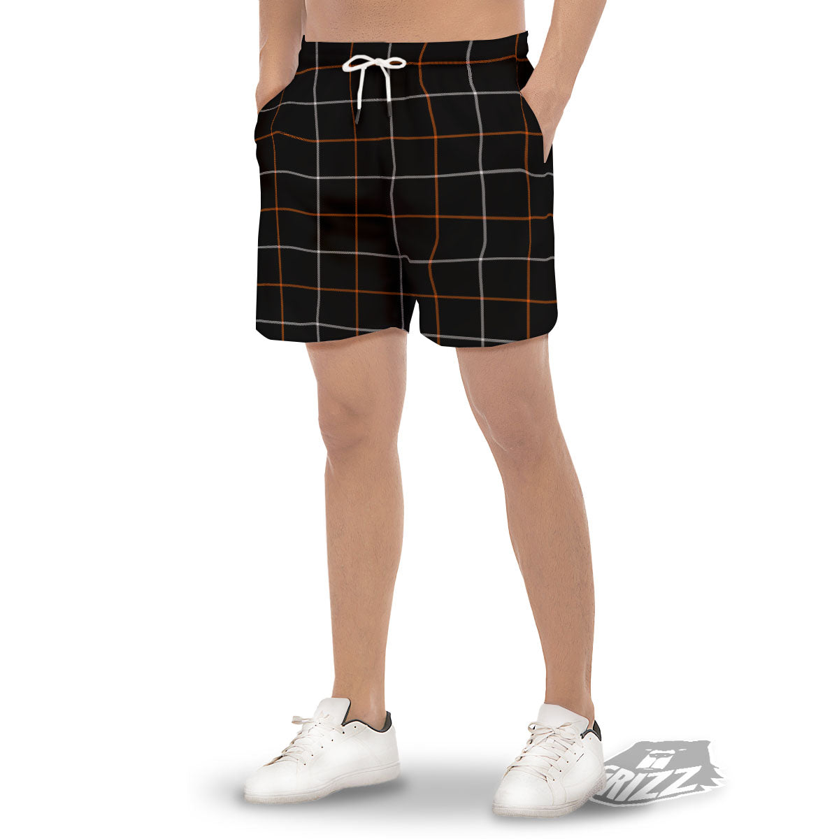 Tattersall Black Halloween Print Pattern Men's Gym Shorts-grizzshop