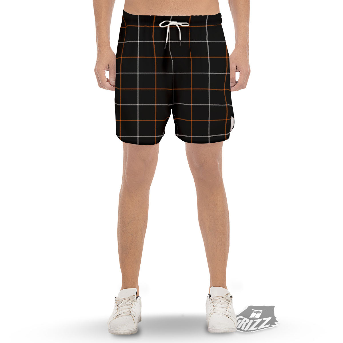 Tattersall Black Halloween Print Pattern Men's Gym Shorts-grizzshop