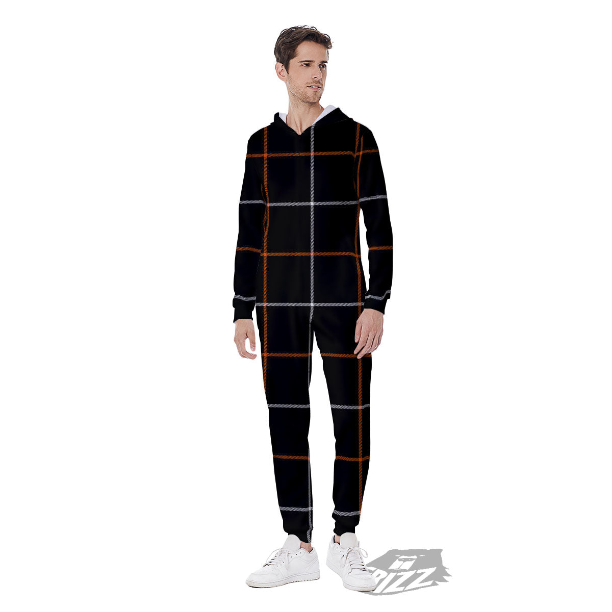 Tattersall Black Halloween Print Pattern Men's Jumpsuit-grizzshop