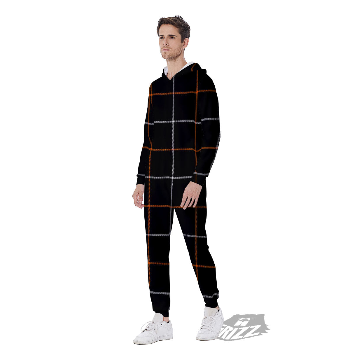 Tattersall Black Halloween Print Pattern Men's Jumpsuit-grizzshop