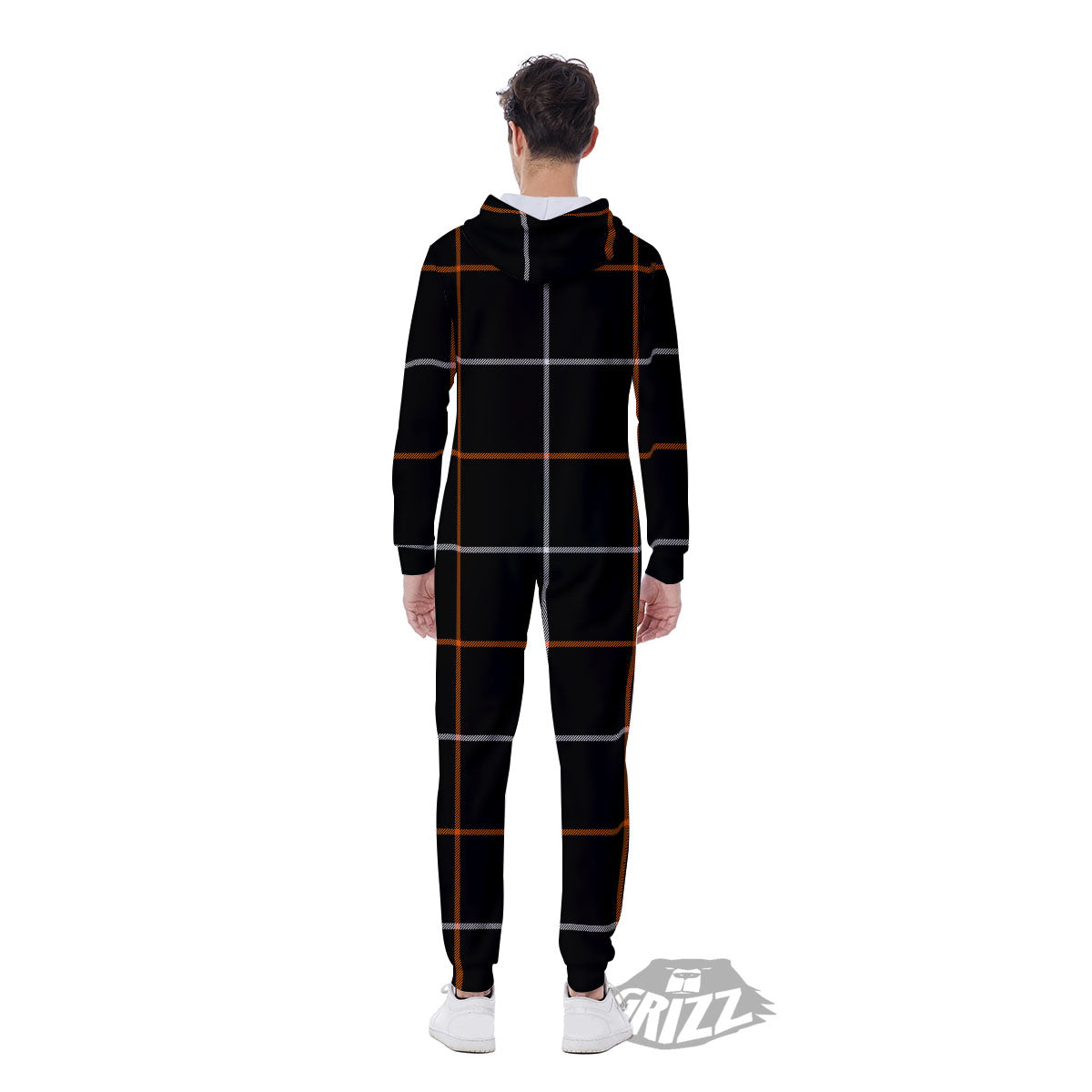 Tattersall Black Halloween Print Pattern Men's Jumpsuit-grizzshop