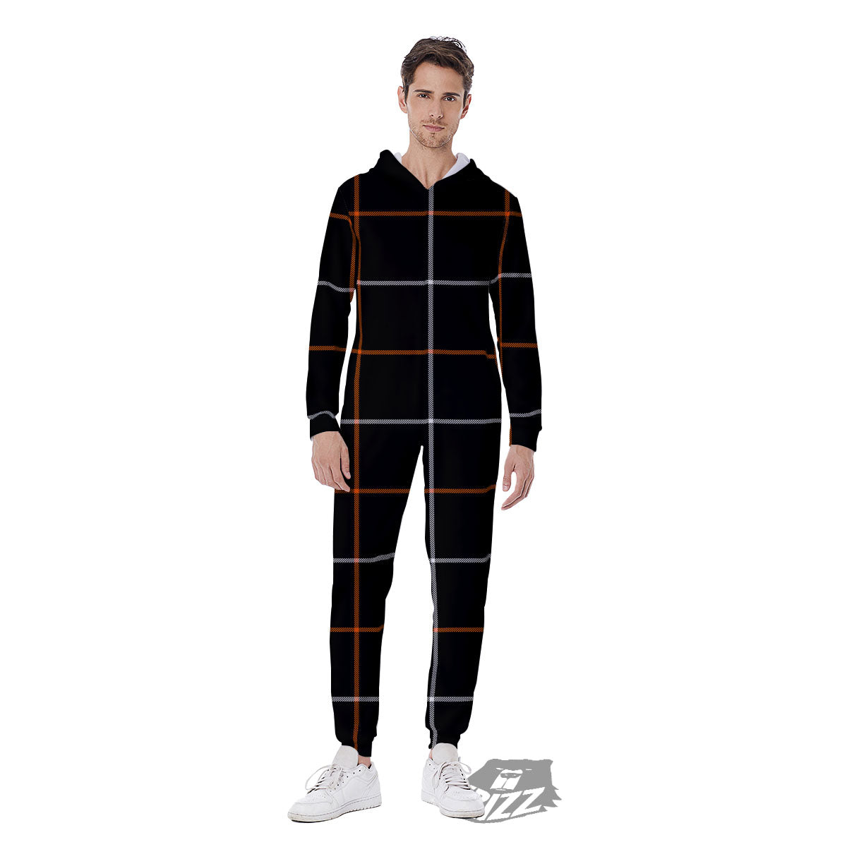 Tattersall Black Halloween Print Pattern Men's Jumpsuit-grizzshop