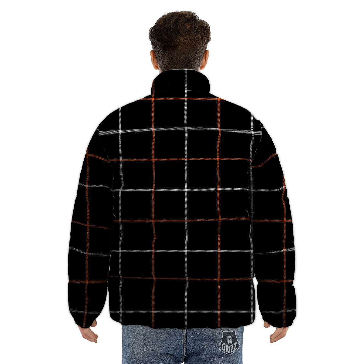Tattersall Black Halloween Print Pattern Puffer Jacket-grizzshop