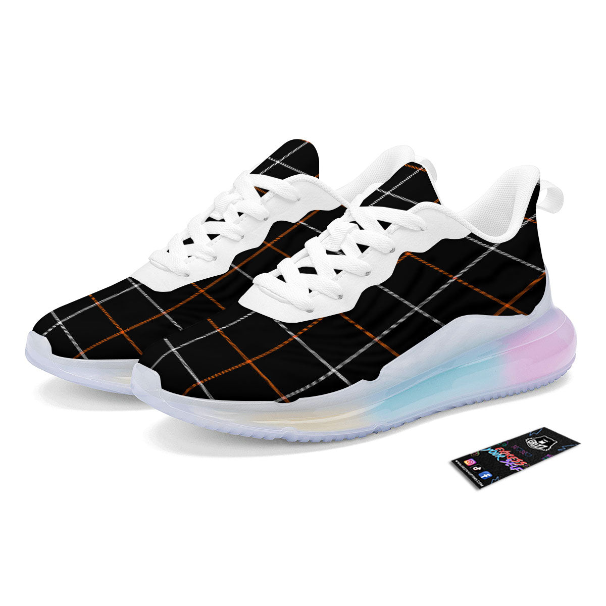 Tattersall Black Halloween Print Pattern Running Sneakers-grizzshop