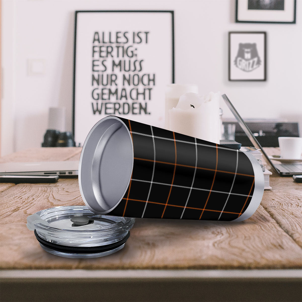 Tattersall Black Halloween Print Pattern Tumbler-grizzshop