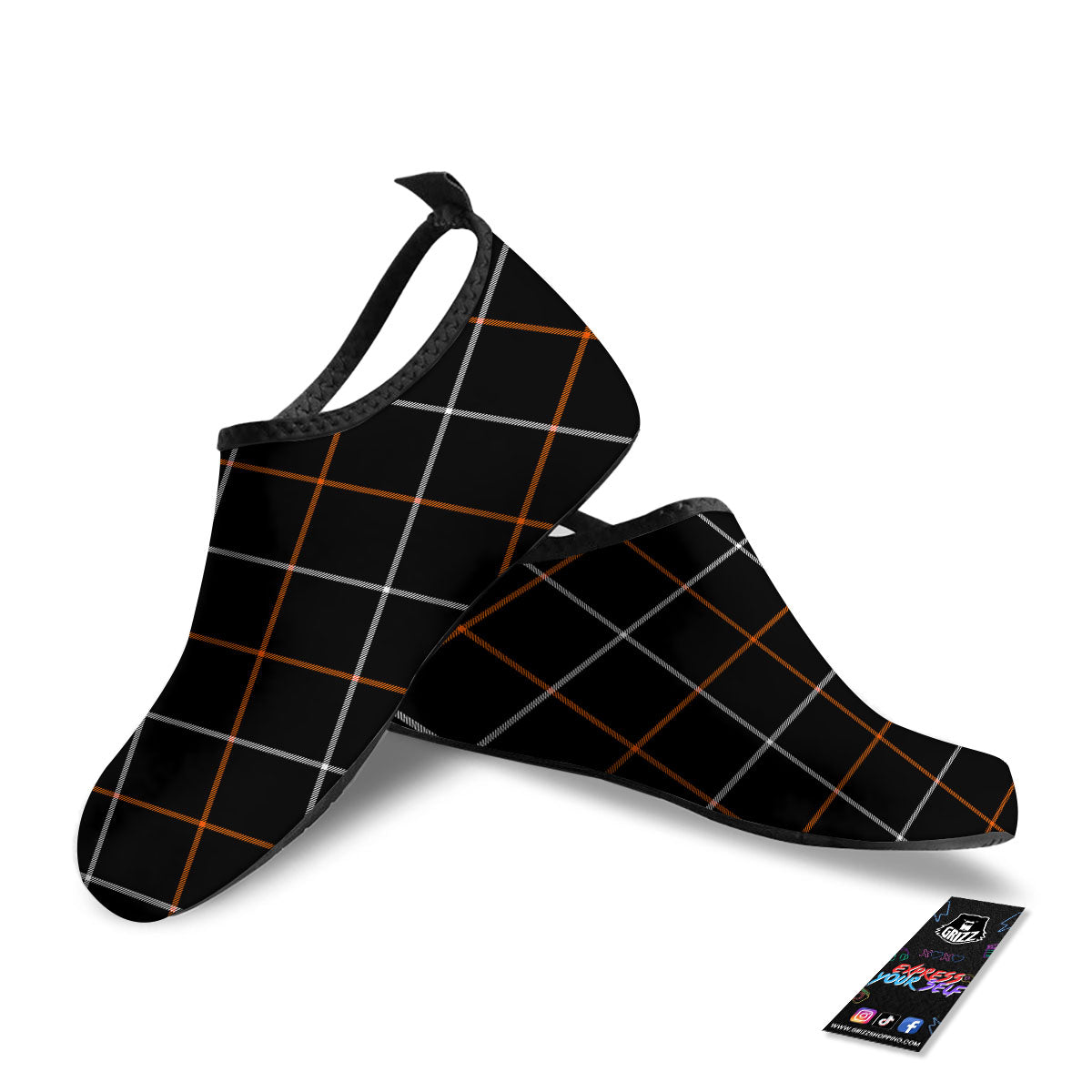 Tattersall Black Halloween Print Pattern Water Shoes-grizzshop