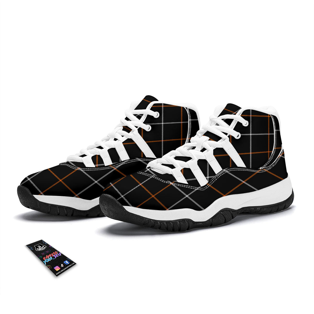 Tattersall Black Halloween Print Pattern White Bball Shoes-grizzshop