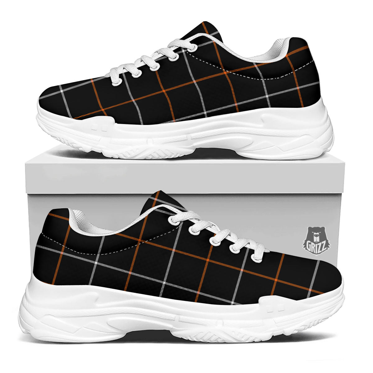 Tattersall Black Halloween Print Pattern White Chunky Shoes-grizzshop