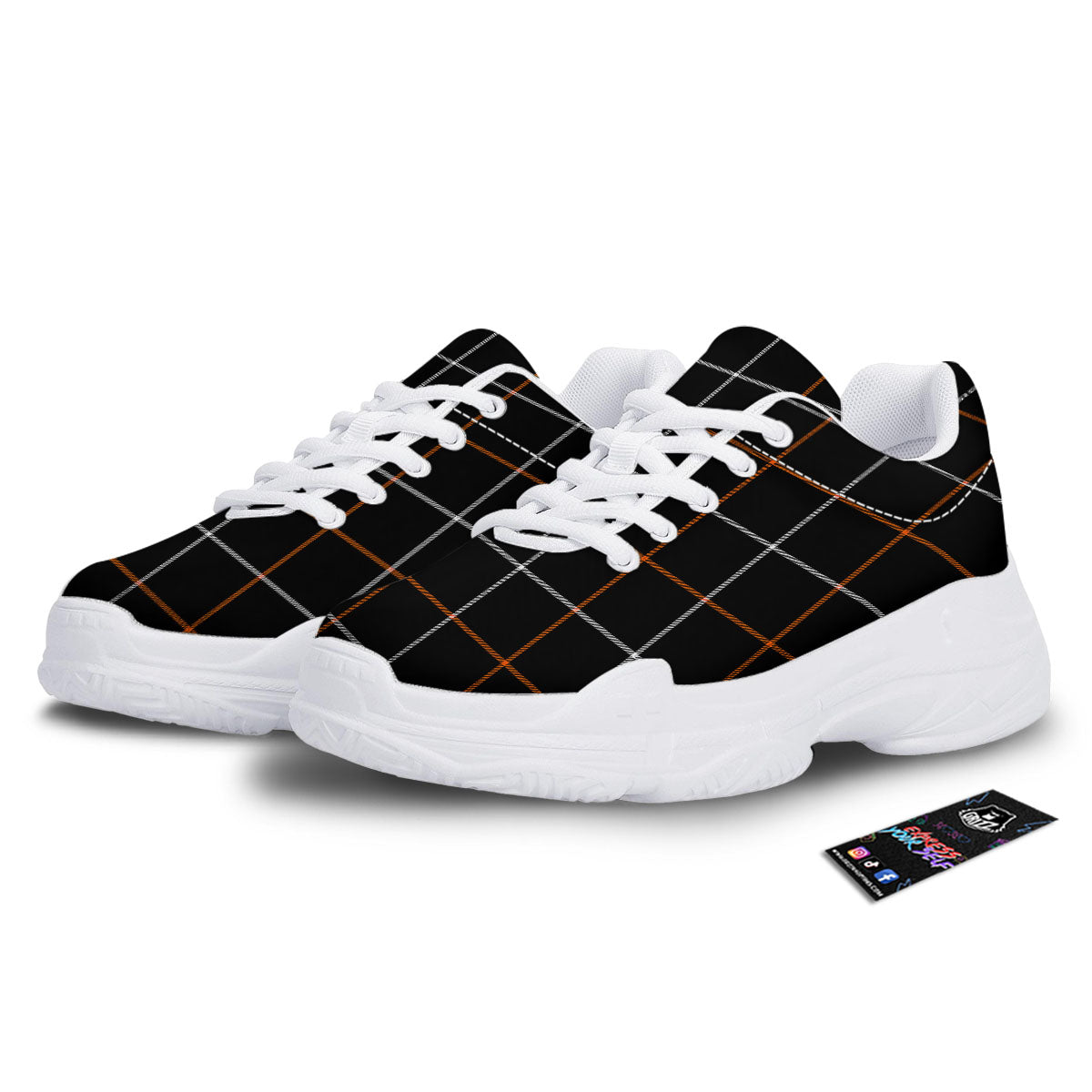 Tattersall Black Halloween Print Pattern White Chunky Shoes-grizzshop