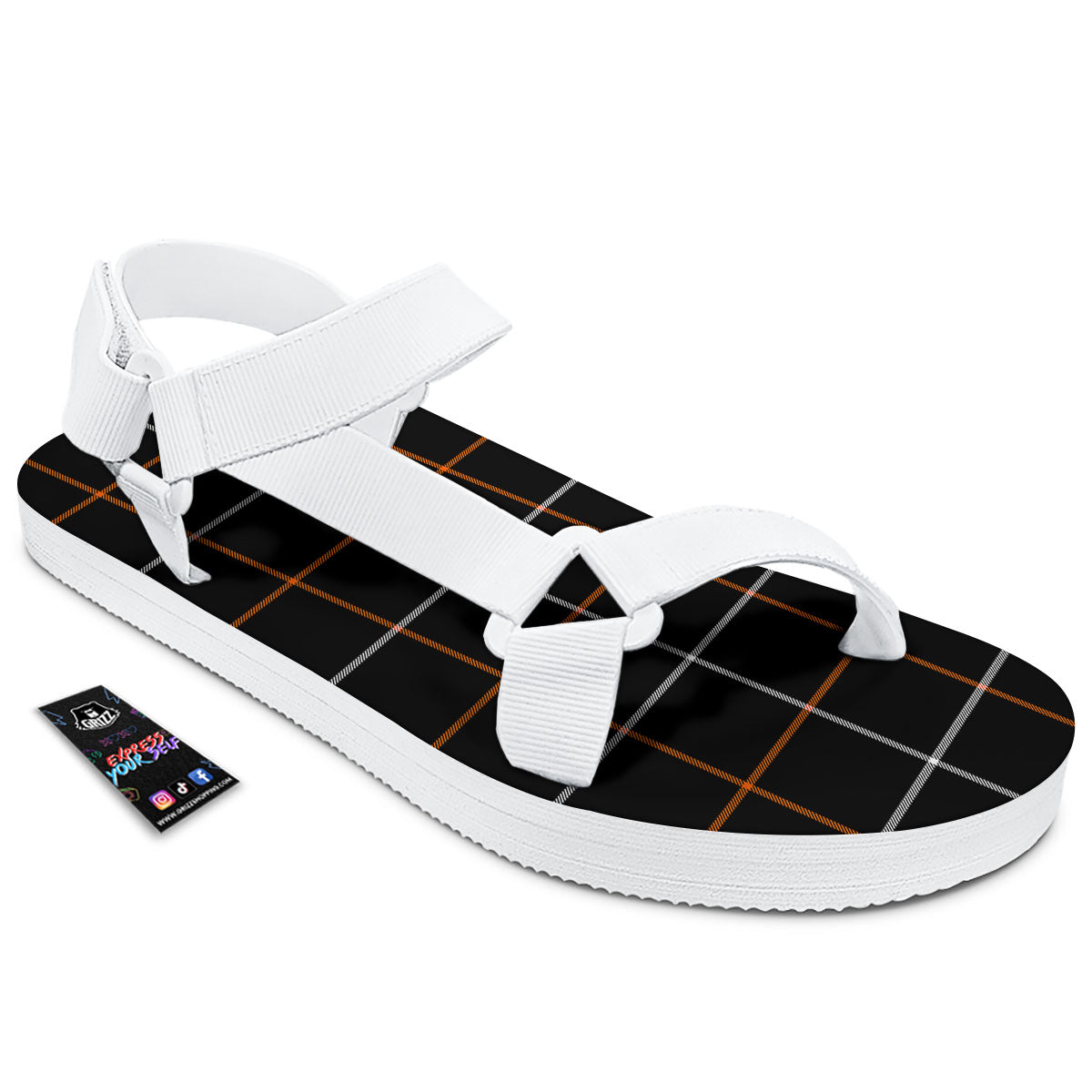 Tattersall Black Halloween Print Pattern White Open Toe Sandals-grizzshop