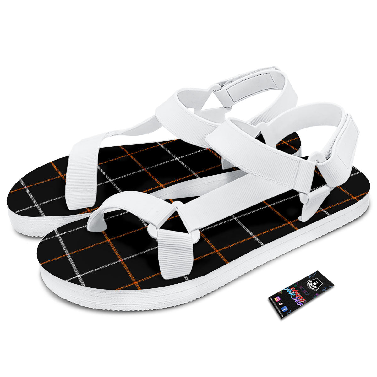 Tattersall Black Halloween Print Pattern White Open Toe Sandals-grizzshop