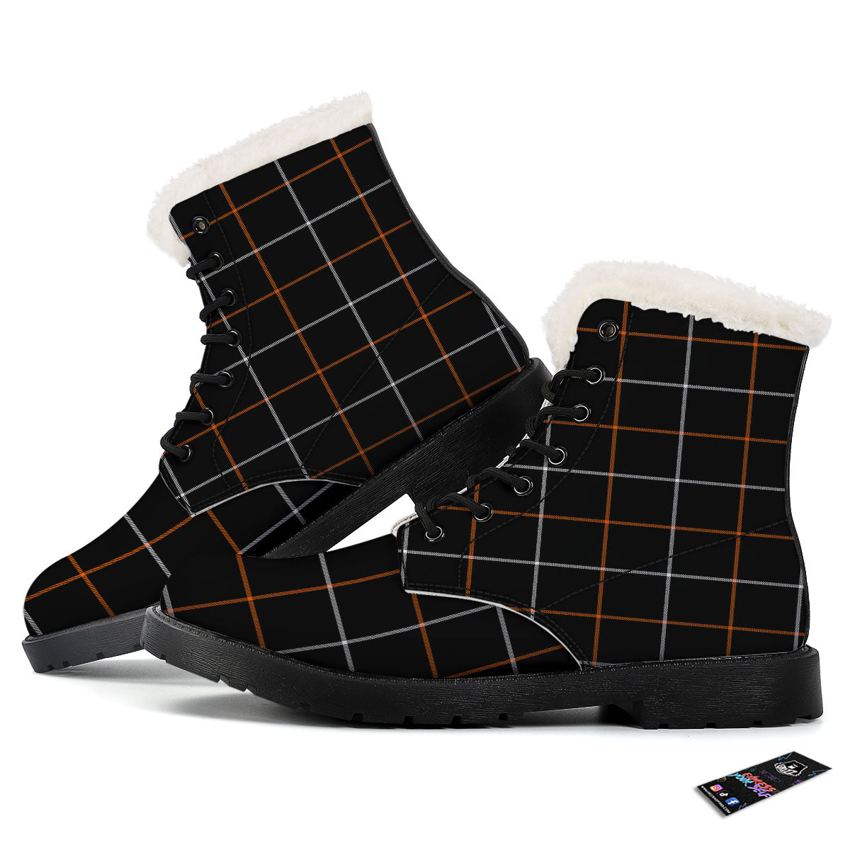 Tattersall Black Halloween Print Pattern Winter Boots-grizzshop