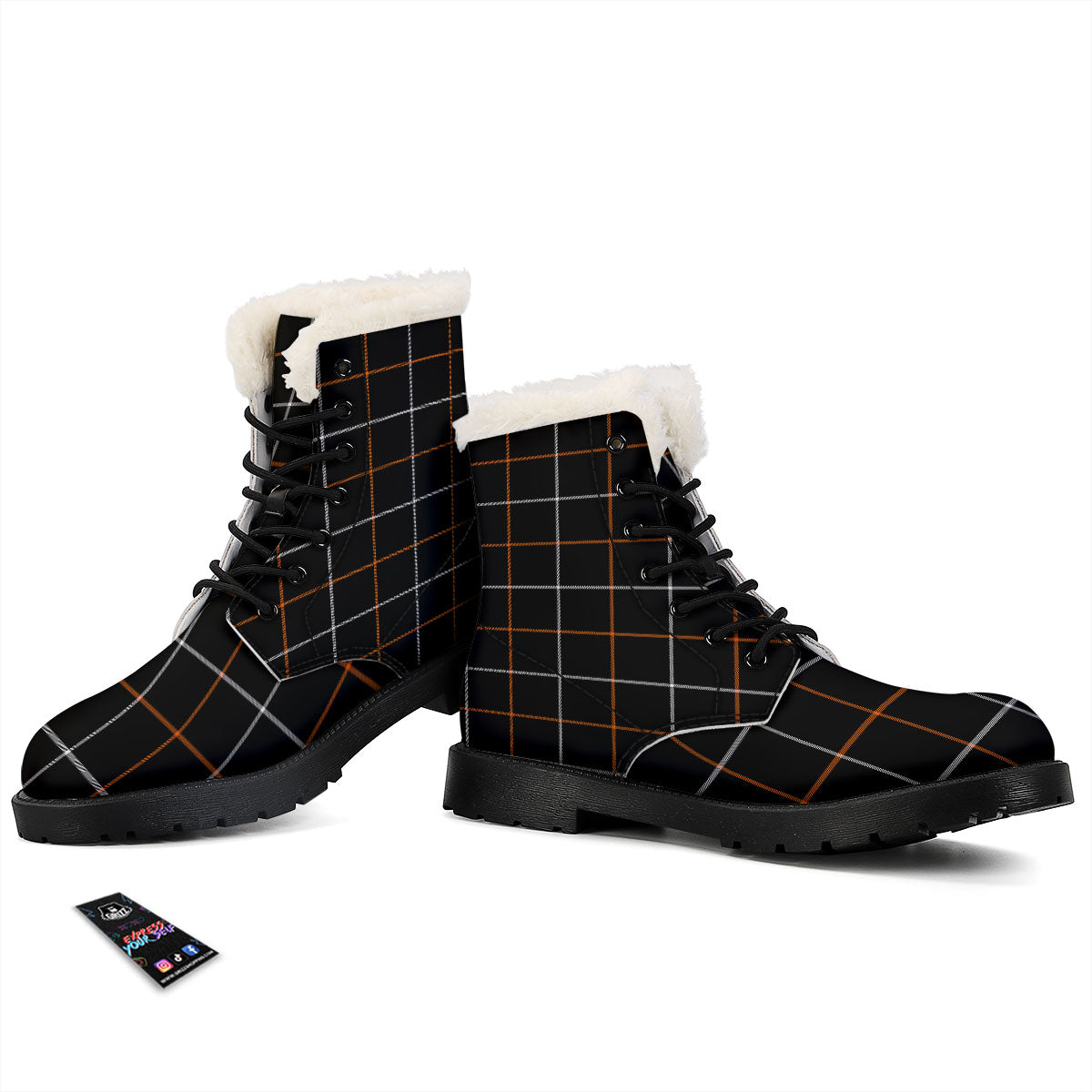 Tattersall Black Halloween Print Pattern Winter Boots-grizzshop